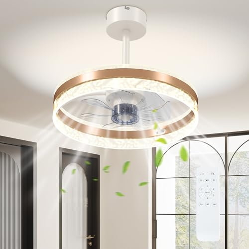 HOMCOM Ceiling Fan with Light and Remote, 50 cm LED Mount Ceiling Fan Light with 3 Colour, 6 Speed, Timer, Adjustable Brightness, Quiet Reversible DC Motor, for Bedroom, Living Room, Gold Tone