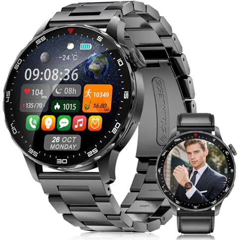 LIGE Smartwatch Herren mit Telefonfunktion 3ATM Wasserdicht, 1,43” AMOLED Fitnessuhr mit 123 Sportmodi/750 mAh/SpO2/Herzfrequenz/Schlaf, Business Uhren Herren für Android iOS (SML21-G)