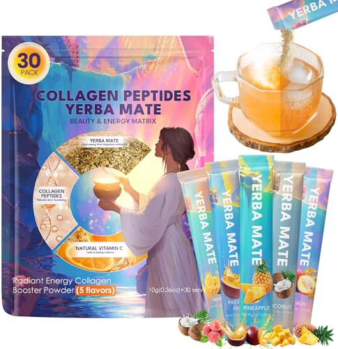 Nivexis Yerba Mate Collagen Loaded Tea, Vitamin C, 30 Servings | Instant Yerba Mate Powder with Collagen, Vitamin C and Tropical Fruit Flavor for Daily Tea-Based Energy Routines