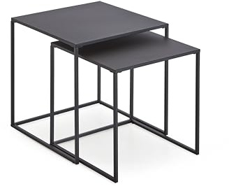 xonox.home – Couchtisch Satztisch 2er Set 38x41x38 cm in Schwarz – 2 Praktische Beistelltische mit stabilen Ablageflächen – Platzsparend, geradlinig & im trendigen Industrial Design