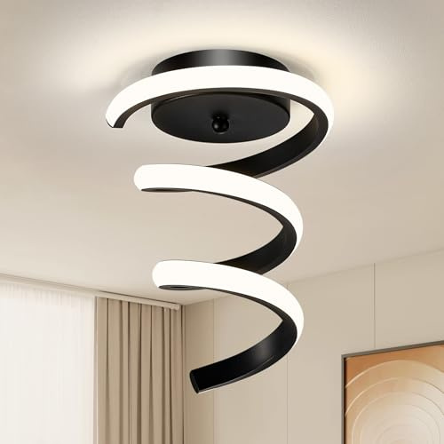 WOKNOS LED Deckenlampe,Moderne Deckenleuchte,4000K,24W,Ø20cm,Schwarze Lampe,Schraubenförmiges Design,für Flur,Schlafzimmer,Esszimmer,Badezimmer,Balkon,Treppenhaus,Wohnzimmer