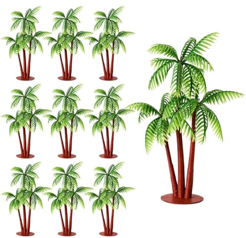 KbouZgxa 10 Stück Palmen Deko, Realistische Bäume für Modellbau, Miniatur Palmen Aus Plastik mit DREI Zweigen, Detaillierte Miniatur Bäume für Deko und Landschaftsgestaltung