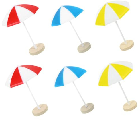 Alasum 6pcs Miniature Beach Umbrellas Set, Micro Landscape Sun Umbrella Decor with Red, Blue, Yellow Colors, Medium Size Resin Beach Scene Accessories for Dollhouse and Ocean Theme
