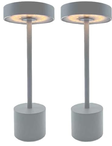 Lumisky Roby Grey LED Tischleuchte, kabellos, Touch, Aluminium, Hellgrau, Höhe 30 cm, 2 Stück