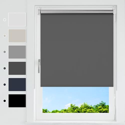 HOMEDEMO Verdunklungsrollo ohne Bohren, Dunkelgrau, B40 × H210 cm