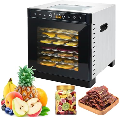 Food Dehydrator Bigger Than 6 Trays with Large 3.6 ft² Drying Space Stainless Steel Trays 400W Faster Drying 86℉-194℉ Dehydrated Dryer for Jerky,Dog Treats,Herbs,Meat,Fruit,Yogurt