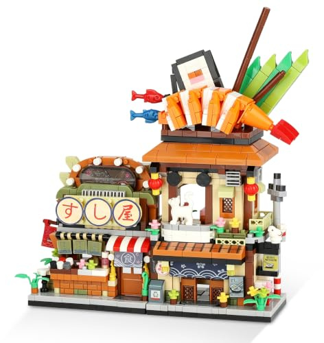PNNP Japanisch Straßenansicht Sushi Shop Mini Bausteine, 1117 Teile Klemmbausteine Street View Architektur Modellbausatz MOC Creative Bausteine Modell Set (Nicht Kompatibel Mit Gängigen Marken)