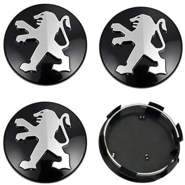 TAVYTH 4 pcs Cache Moyeux pour Peugeot 60mm Cache Moyeu Aluminium+ABS Cache de Roue Centrale ABS Accessoires de Voiture, Noir Étanche/anti-poussière/avec logo