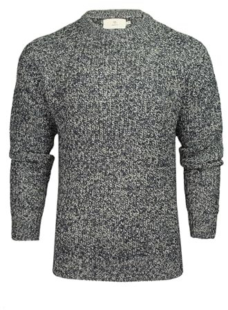 Xact Mens Jumper Fashion Chunky Fisherman Fleck Knit Long Sleeve (Navy) L