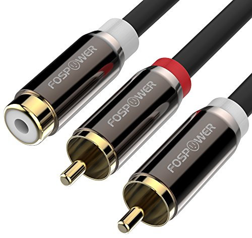 FosPower Y Adaptateur [8 Pouces] 2 RCA (mâle) à 1 RCA (Femelle) Stéréo Audio Y Adaptateur Subwoofer Câble [24k plaqué Or] Y Splitter Connectors Extension Cord