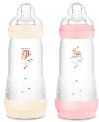 MAM Biberon anti-colique 260 ml Lot de 6 Girl Mix inclus tétine taille 1 à partir de naissance Mam Lingettes hygiéniques, Lot de 24 gratuit