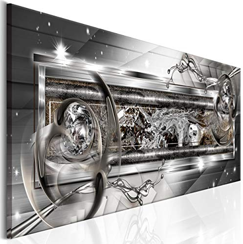 decomonkey Bilder Abstrakt 150x50 cm 1 Teilig Leinwandbilder Bild auf Leinwand Wandbild Kunstdruck Wanddeko Wand Wohnzimmer Wanddekoration Deko Diamant Wasser modern silber grau