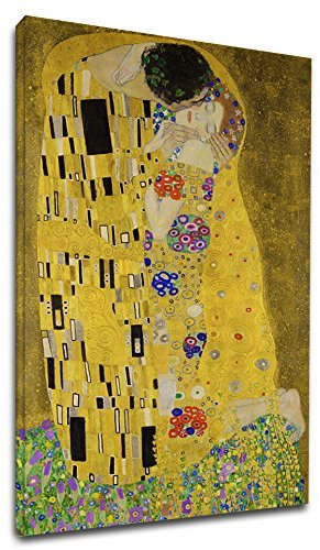 Cuadro Klimt El Beso (Amantes) -Gustav Klimt The Kiss (Lovers) Marco Lienzo (Cuadro con Marco DE Madera, CM 70X105)