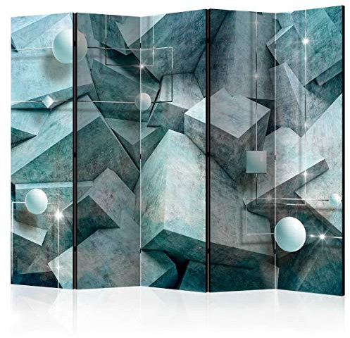 decomonkey Paravent Raumteiler Innen 3D Effekt, 225x172 cm, 5-teilig, blau