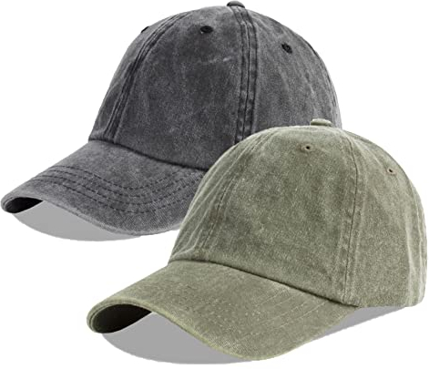 LANGZHEN Unisex Baseball Cap 100% Baumwolle Fits Männer Frauen Washed Denim Einstellbare Dad Hut (Schwarz+Army Grün)