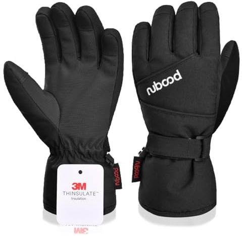 Azarxis Gants de Ski Hiver Enfant Gants Sport Neige Chaud Moufles Coupe-Vent Respirant pour Garçon Fille Cyclisme Snowboard (L/XL (9-12 Ans), 02 Noir)