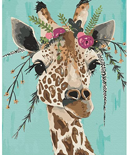 Pintura por números para adultos principiantes, kits de pintura por números para adultos sobre lienzo, pintura de números para adultos, kit de pintura acrílica de jirafa, fácil pintura por números