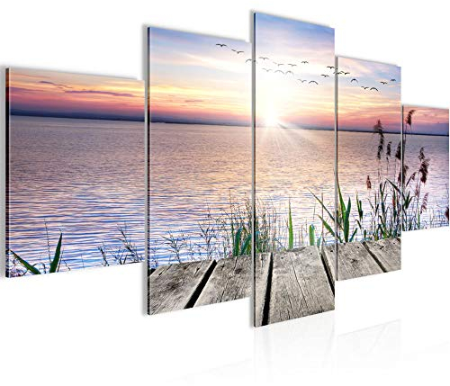 Runa Art Bild Wohnzimmer Schlafzimmer Brücke Am See 5 Teilig Panorama Bunt Wandbilder auf Vlies Leinwand 034353a