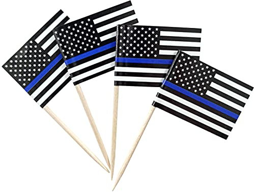 JBCD 200 Stück USA dünne blaue Linie Zahnstocher Amerikanische Polizei Flaggen Cupcake Topper Dekoration Cocktail Zahnstocher Flagge Kuchen Topper Picks Mini Kleine Flagge Cupcake Picks Sticks