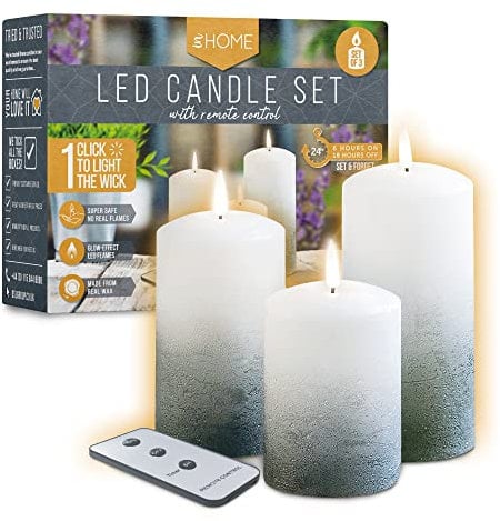 iN LED Candles Flickering | Grey & White Ombre Flickering LED Candles | Electric Flameless Candle with Remote Control - Battery Operated (Set of 3)