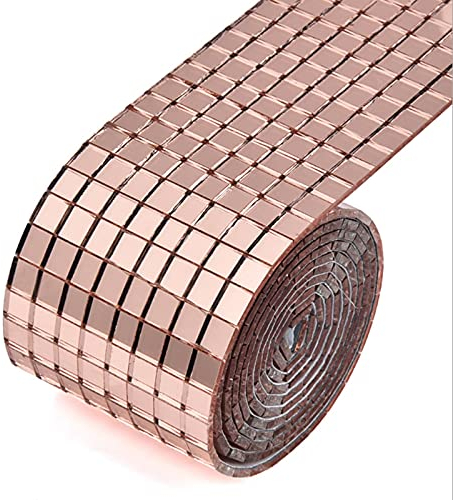 Yoowish Selbstklebende Mosaik-Fliesenaufkleber, quadratisch, Glas, Spiegel, Mosaik für DIY Handwerk Dekoration Badezimmer Wand Tür Möbel (Roségold)