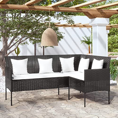 ZQQLVOO Gartenbank,Rückensofas mit Armlehnen,Bequeme Couch, Sofa Sessel, Sofa in L-Form mit Kissen Poly Rattan Schwarz,für Wohnung,Familienunterhaltungszentrum