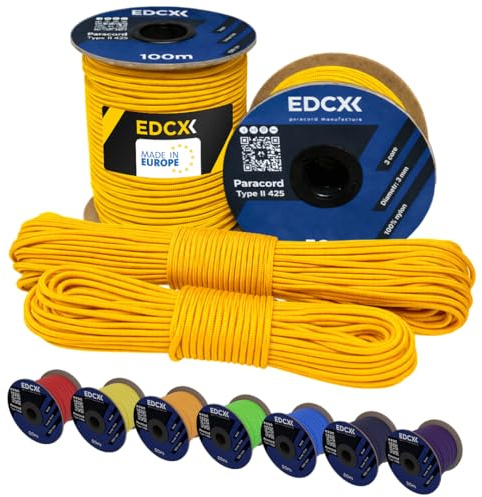 EdcX 3mm Nylon Paracord 425 (15, 30, 50 und 100m) - Typ II, 100% Nylonseil, 3 Litzen Seil, 3mm Nylonseil in vielen Farben| Solid Color