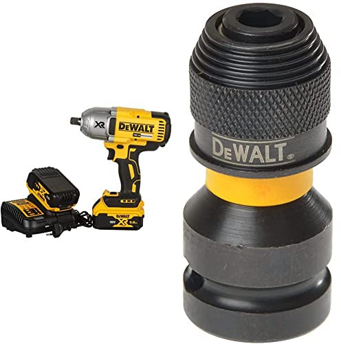 DeWalt DCF899P2-QW Trapano Avvitatore a Impulsi Attacco 1/2 a Batteria, 5.0 Ah, Motore Brushless & DT7508-QZ - Adaptador para llaves de vaso de impacto de 1/2 a 1/4