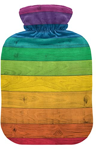 Colorful Rainbow Stripes Hot Water Bottle with Cover, 2 L Transparent Hot Water Bag Hot Cold Compress, Great for Cramps Back Shoulder Pain Relief, Kids Men Women Hand Foot Warmer