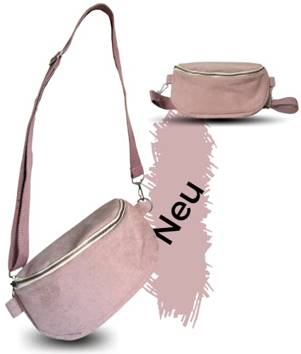 EliXito Cord Crossbody Bag Damen - Perfekt auch als Umhängetasche oder stylische Gürteltasche - Die Tasche aus Kord für Reisen, Alltag, Festivals Rosa, breiter Gurt