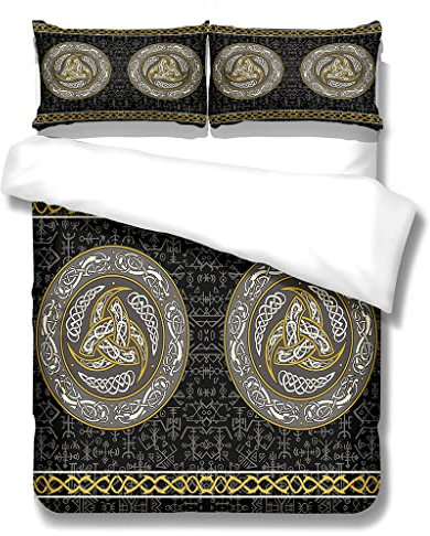 YELDAN Bettwäsche 140x200 Wikinger, Nordisch Mikrofaser Bettbezug Set mit 1 Bettwäsche Weich Bügelfrei und 2 Kissenbezüge 80x80cm