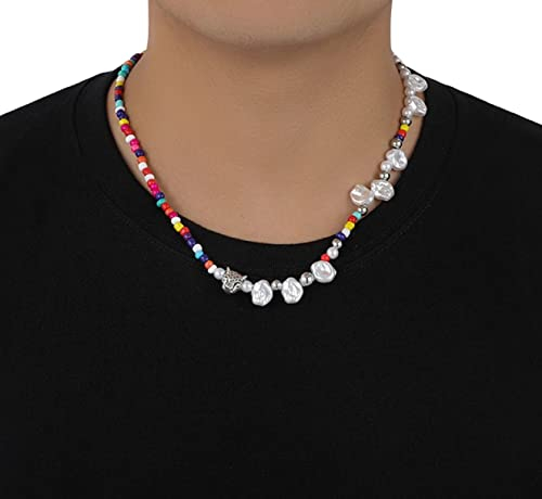 Halskette Herren Anhänger Chain Ketten Dame Geschenk Bohemia Baroque Pearl Bunte Perlenkette für Männer Hip-Hop-Perlenkette mit Anhänger