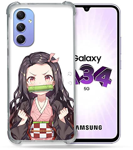 Cokitec Schutzhülle aus Hartglas für Samsung Galaxy A34 5G Manga Demon Slayer Nezuko