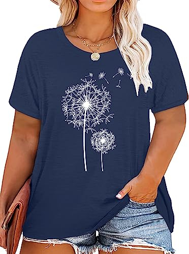 tiorhooe Damen Große Größen Shirt Frauen Dandelion T Shirts Plus Size Löwenzahn Casual T Shirt
