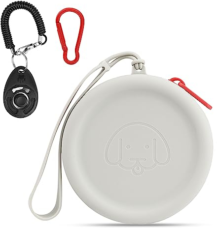 FIDWALL Leckerli-Tasche aus Silikon,mit Hundeklicker,Futtertasche für Hundetraining,Hundezubehör,Taschengröße,leicht zu reinigen,geruchlos, Reißverschluss-Design,tragbare Leckerli-Tasche(hellgrau)