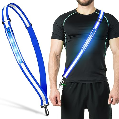Reflektierende LED-Gürtelschärpe, Sicherheitslichter für Spaziergänger bei Nacht, hohe Sichtbarkeit, reflektierende Laufausrüstung für Männer, Frauen, Nacht-Hunde-Spaziergänge (blau)