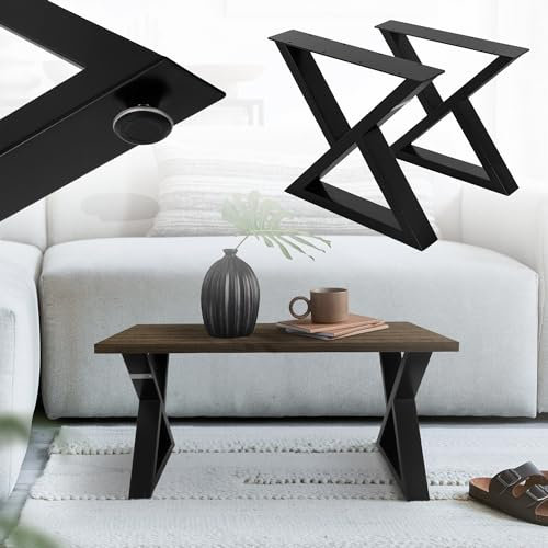 ML-Design Lot de 2 Pieds de Table L43xH40 cm, Forme de X, Noir, en Acier Peint par Poudrage, Design Industriel, Piètement de Meuble DIY, Patins de Table à Manger Banc Bureau