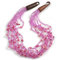 Avalaya Collar multihebra de cuentas de cristal y piedras semipreciosas con cierre de gancho de madera en rosa/fucsia, 60 cm de largo, talla única, Madera, Glass piedra semipreciosa cristal