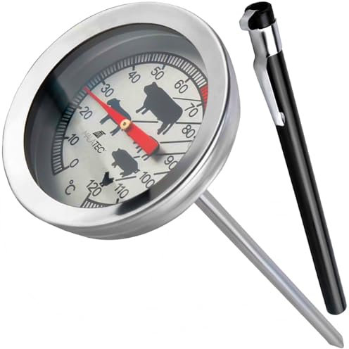 MT MALATEC Grillthermometer Analog Fleischthermometer bis 120°C Ø 5,1 13 cm Grill Smoker Räuchern 23813