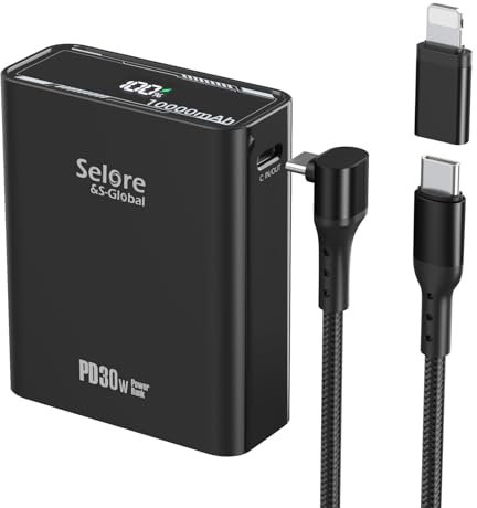 Power Bank 30 W, Bateria Externa 10000mAh, Powerbank con USB C PD 30W Cables Integrados, Batería Cargador Portátil Carga Rapida con 1 USB-C, 1 USB-A (PD 30W & QC 22,5W) para Móviles y Tabletas