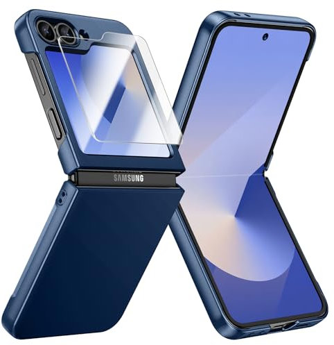 Doeshine for Samsung Galaxy Z Flip 7 FE/Z Flip 6 Case Ultra Slim, Full Body Cover with Built-in Screen Protector, Thin Slim Phone Case, Lightweight Skin-Friendly, Hard PC Protective Cover (Blue)