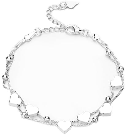 RDNKVB Bracciale da donna in argento 925, con cuore, regolabile, idea regalo per donne e ragazze (Argento)