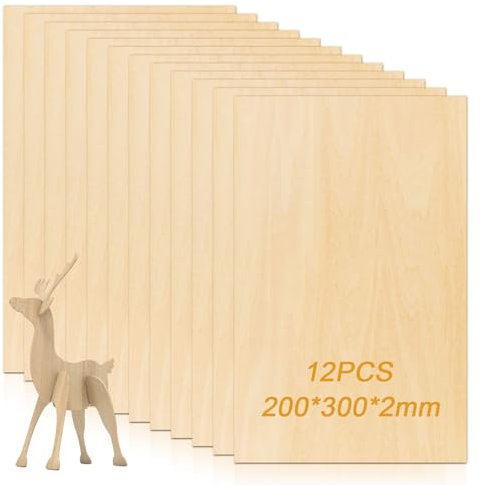Sporgo 12 Piezas de Madera para Manualidades - Placa Contrachapada 30 x 20 cm, 2 mm de Grosor - Tablero para Proyectos