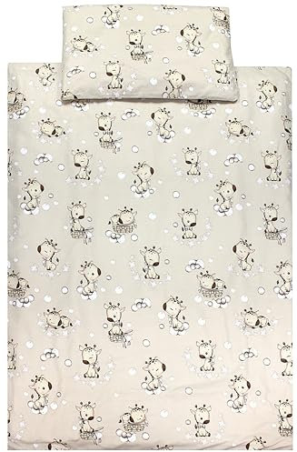 TupTam Kinder Bettwäsche Set Babybettwäsche Bettbezug 100 x 135 120 x 90 Kissenbezug 40 x 60 Jungen Mädchen 2-TLG, Farbe: Giraffe Beige, Größe: 135x100 cm