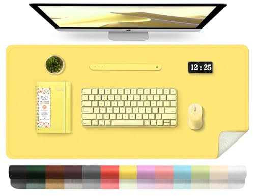BLESWIN Leder-Schreibtischunterlage, Wasserdichte Laptop-Matte für Den Schreibtisch, Leicht zu Reinigende Büro-Schreibtischmatte, Schreibtischmatte, Große Schreibmatte (Gelb, 80x40cm)