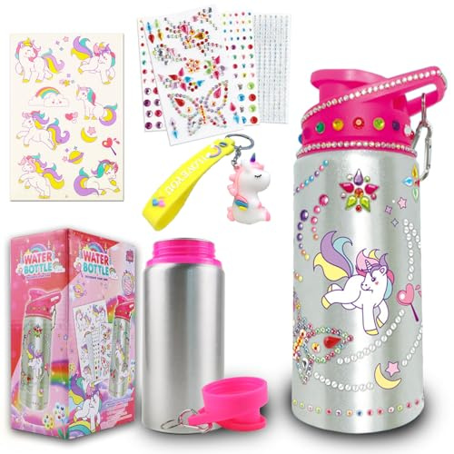 Kdemeng DIY Decorate Your Own Water Bottle for Girls with Trendy Stickers - 5 6 7 8 10 Year Old Girl Birthday Gift (Unicorn)