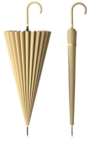 KTREZ Großer Regenschirm mit Lederhaken Griff 45 Zoll – automatisch öffnen klassische Golfschirme winddicht 24 spröde Griff Business-Regenschirm Stock für Herren Gold