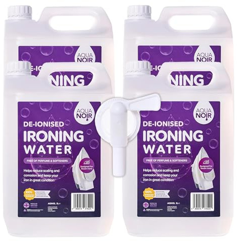 AQUANOIR Deionised Demineralised Ironing Water 20L | Pure Ironing Water for Steam Iron & Perfume | Pure Deionised Water for Iron, to prevent impurities & minerals deposit | Made in UK | 1 Tap per Pack