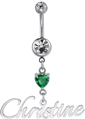 MMXX Personalisierte Bauchringe für Frauen Personalisierter Name Initialen Bauchnabelpiercing mit Herz Geburtsstein Namensschild Piercing-Schmuck Geschenk für Geburtstag Weihnachten - B1: Silber