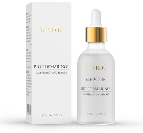 Levrou Rosmarinöl Haare | 100% Bio | mit Glaspipette | für Mann & Frau | Biotin | Haaröl Rosmarin Minzöl mit Rizinusöl, Arganöl, Jojobaöl Haar & Kopfhautpflege Rosemary Oil for Hair 60ml